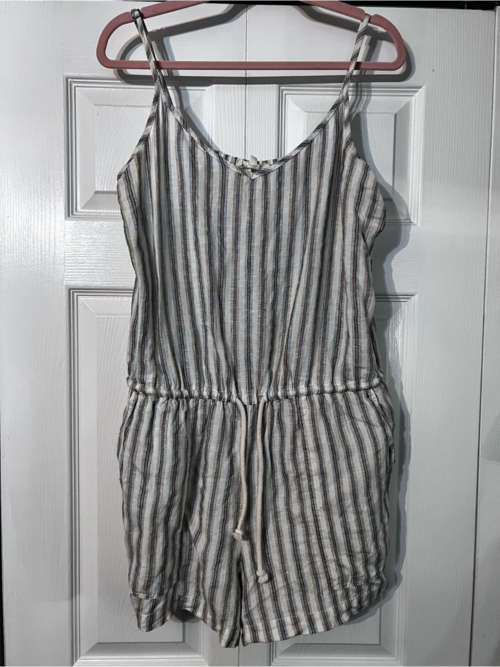 Lou & Grey by LOFT Striped White Tan and Light Blue Romper